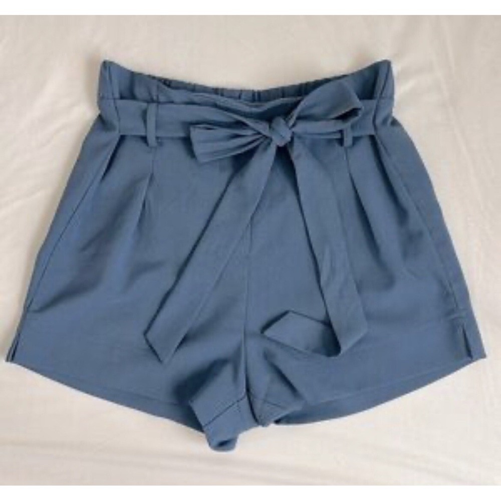 MOSAIC & CO Shorts Women's L High Waisted Linen Blend Blue‎ Paperbag